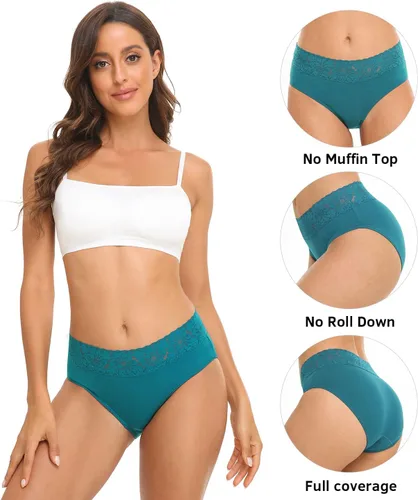 Miniatura 2 de RHYFF Ropa interior de algodón para mujer, calzones de bikini de encaje suave, hipster, bragas elásticas completas, paquete de 5