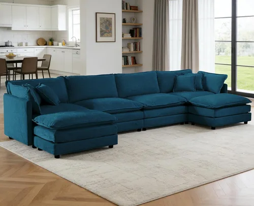 Miniatura 14 de Sofá modular Cloud seccional, moderno sofá modular en forma de L de felpilla con otomana y almohadas, sofás esquineros de asiento profundo de 5 Negro