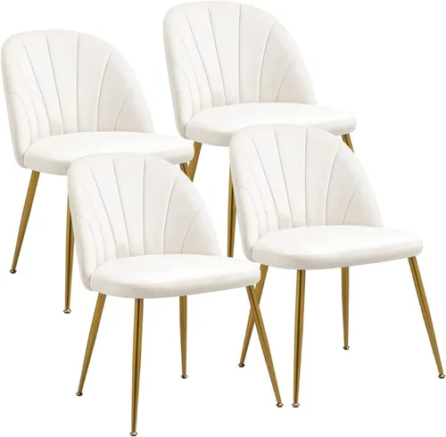 Juego de 4 sillas de comedor de terciopelo, modernas sillas de cocina tapizadas de mediados de siglo con patas doradas de metal para sala de estar,