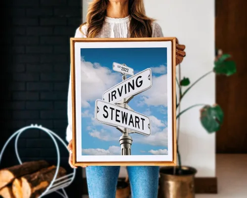 Miniatura 15 de Póster de Lienzo de Señal de Calle Vintage con Nombre Personalizado para Pareja, Póster de Lienzo de Señales de Calle de Encrucijada con Fecha