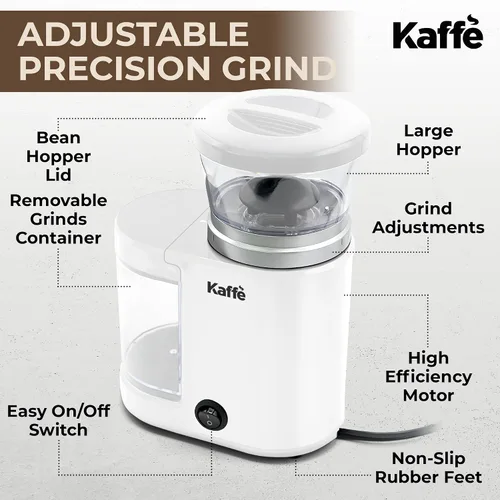 Miniatura 4 de Kaffe - Molinillo eléctrico de café con rebabas (5.5 onzas) con ajustes de grosor ajustables, rebabas planas, [nuevo motor mejorado], molinillo