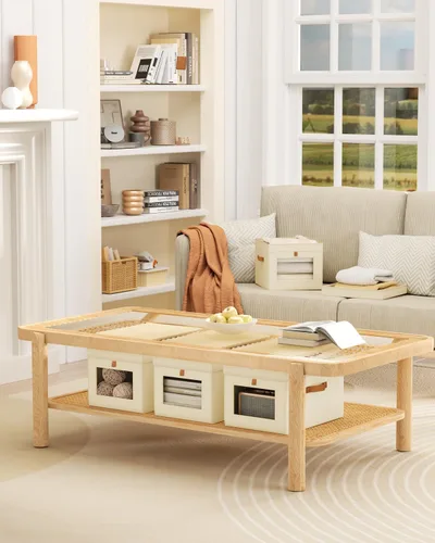 Miniatura 7 de Homsorout Contenedores de almacenamiento con tapa, organizador de armario con apertura lateral y ventana transparente, cesta plegable de tela Beige