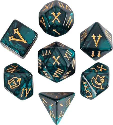 Miniatura 16 de Juego de dados DND de 7 dados poliédricos con una bolsa de dados de cuero, juego de dados D&D para juegos de mesa RPG (negro)