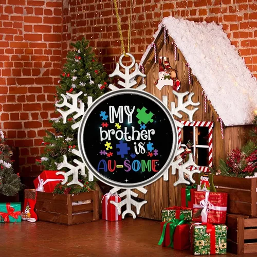 Miniatura 5 de Adornos de Navidad con texto en inglés «My Brother is Autismo», regalo para niños autistas, decoraciones de conciencia sobre el autismo, recuerdo