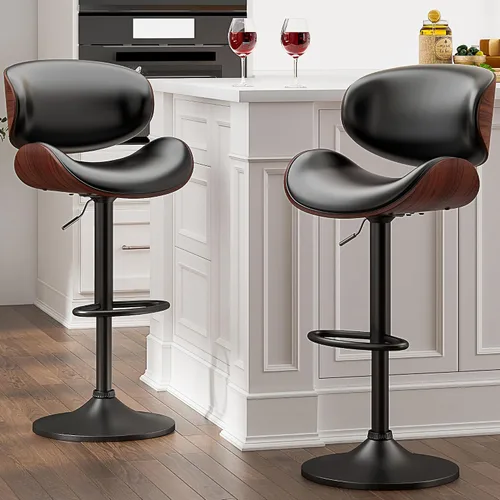 Miniatura 22 de YaFiti - Taburetes giratorios de bar para mostrador de cocina, taburetes de bar ajustables de madera curvada, taburete de bar tapizado en cuero
