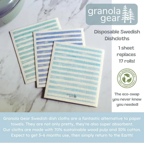 Miniatura 2 de Paquete de 6 paños suecos para cocina, hechos en Suecia, toallas de papel reutilizables, paños de esponja lavables, algodón de celulosa