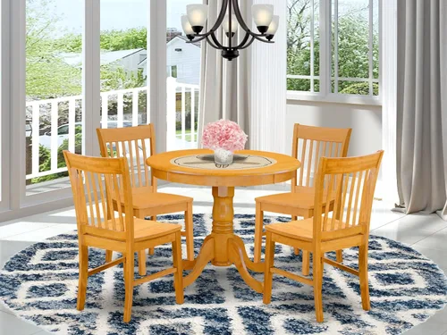 Miniatura 2 de East West Furniture ANNO5-OAK-W - Juego de muebles de comedor de 5 piezas que incluye una mesa de comedor redonda con pedestal y 4 sillas de asiento