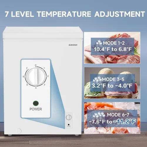Miniatura 3 de BANGSON Congelador de pecho, congelador profundo de 5.0 pies cúbicos con cesta extraíble, termostato ajustable, mini congelador, ideal para Blanco