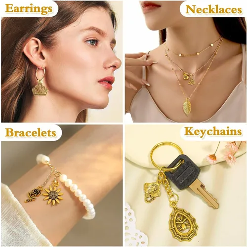 Miniatura 2 de 400 piezas al por mayor de lotes a granel para hacer joyas, pequeños dijes de metal tibetano antioro surtidos surtidos para collares, pulseras Oro