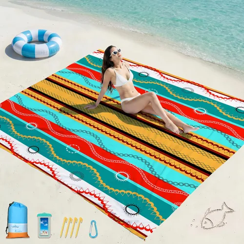 Miniatura 33 de Famstar Beach Blanket Oversized Extra Large 78"X81"/10'X9',Waterproof Sandproof Beach Blanket 2-8 Adults Lightweight Durable for Travel Camping
