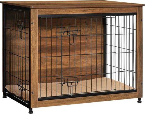 Miniatura 24 de DWANTON Mueble de jaula para perros con cojín, mesa de madera para perros con puertas dobles, casa de perro de interior, tamaño pequeño, mediano