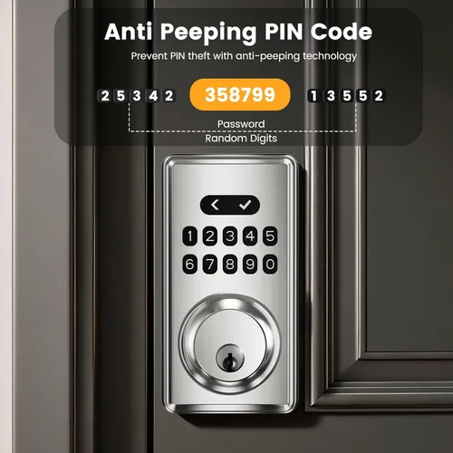 Miniatura 3 de Cerradura de puerta de entrada sin llave con teclado, cerradura de código de cerrojo inteligente para puerta delantera con 2 llaves, códigos