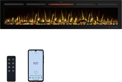 Miniatura 15 de Insertos de chimenea eléctrica WiFi de 33 pulgadas, calentador de chimenea empotrado y montado en la pared con color de llama ajustable y brillo