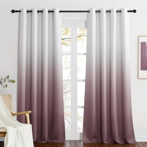 Miniatura 22 de NICETOWN Cortinas Oscurecedoras de 84 pulgadas de Largo para Sala de Estar, Cortinas de Privacidad Ombré Blanco y Negro con Ojales para Blanco a