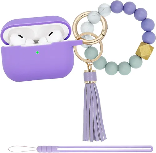 Miniatura 9 de Funda compatible con Airpods Pro de 2ª generación 2022, funda protectora de silicona suave con llavero de pulsera para Apple Airpods Pro 2 funda