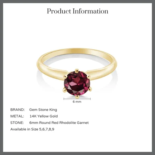 Miniatura 74 de Anillo de compromiso solitario con piedra preciosa redonda de oro amarillo de 14 quilates de 0.236 in para mujer Ajuste clásico de 6 puntas