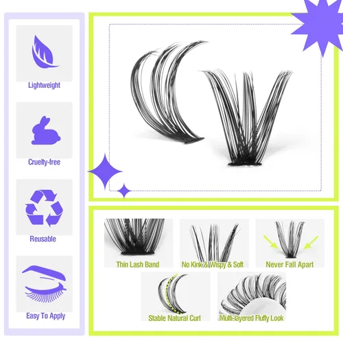 Miniatura 4 de ALICE Extensiones de pestañas en racimo para bricolaje, 240 unidades, de 0.55-0.78 pulgadas, pestañas individuales en racimo de pestañas naturales