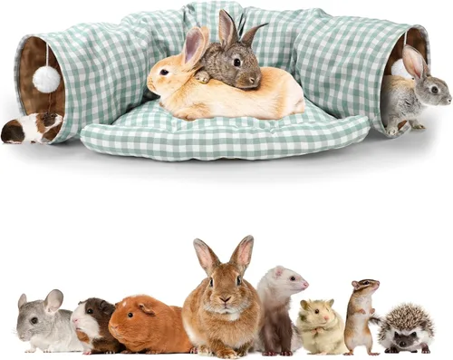 Miniatura 9 de BWOGUE Cama Túnel para Conejos, Juguetes de Tubos Túnel Plegables 2 en 1 con Alfombrilla Removible y Escondite para Gatos, Gatitos, Conejos, Rosa