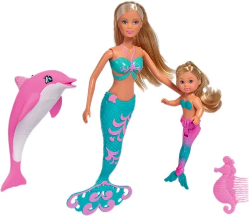 Simba Juguetes - Steffi Love and Evi Mermaid Friends | Incluye figura de delfín y peine de caballito de mar | A partir de 3 años