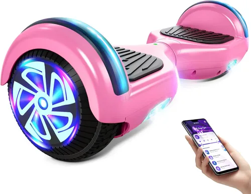 Scooter con luces LED Bluetooth Corlorful, ruedas de 6.5 pulgadas, scooter de motor dual de 300 W para niños, niñas, niños y adultos, todas las Rosa