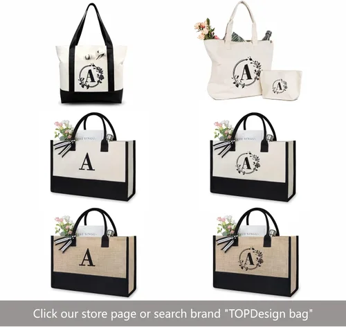 Miniatura 7 de Bolsa de playa de lona con inicial, personalizada, bolsa de regalo con monograma para mujer