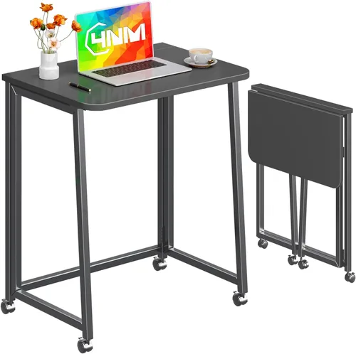 4NM Escritorio Pequeño Móvil Plegable de 23.6", Mesa de Computadora con Ruedas Plegable para Casa y Oficina, Mesa de Escritura y Estudio para