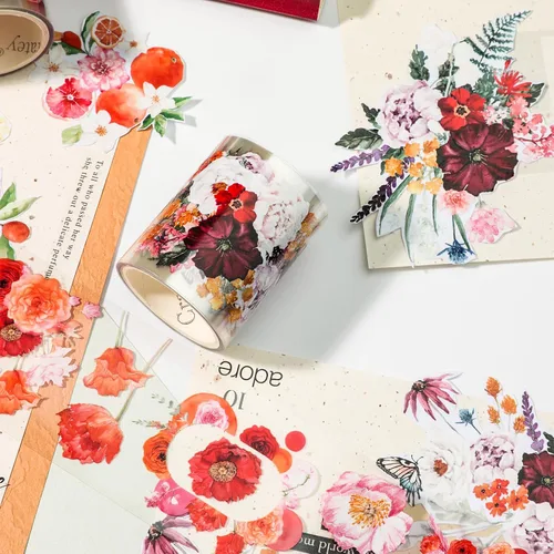 Miniatura 5 de Juego de 12 Rollos de Cinta Washi Floral de PET y Pegatinas de PET – Fácil de Usar para Journaling y Elaboración de Tarjetas, Ideal