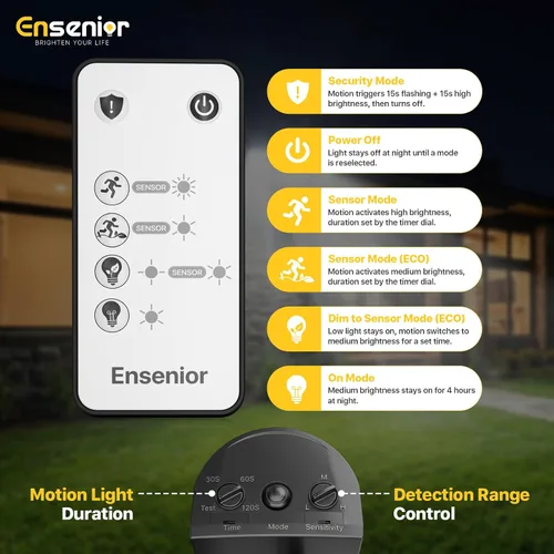 Miniatura 5 de Ensenior - Luz de seguridad solar con 5 modos de sensor de movimiento, 1800 lm, 270° de ángulo amplio, 3 cabezales de luces LED de inundación