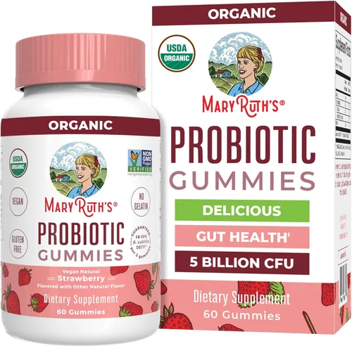 MARYRUTH'S Gomitas probióticas orgánicas USDA para apoyo digestivo probiótico | Apoyo inmunológico | Suplemento digestivo e intestinal | 5 mil