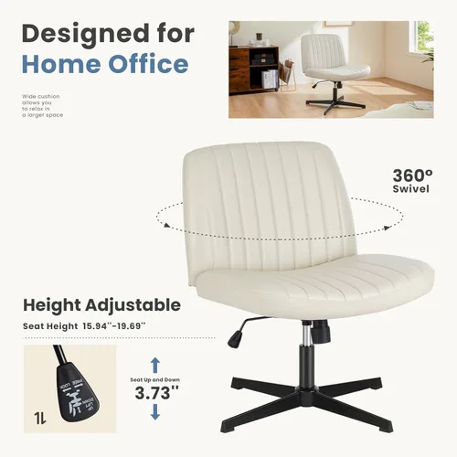 Miniatura 5 de DUMOS Silla de escritorio sin ruedas, silla cruzada ancha con patas cruzadas, silla de tocador de escritorio de oficina, sillas giratorias Beige