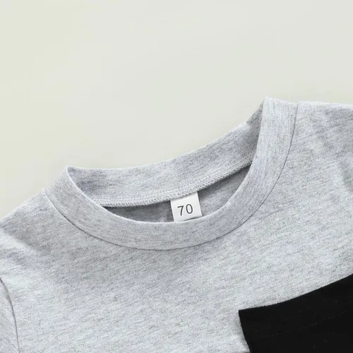 Miniatura 85 de Conjunto de traje de verano para bebé niño pequeño, manga corta, cuello redondo, letras impresas, lindo traje de verano, conjunto de 2 piezas