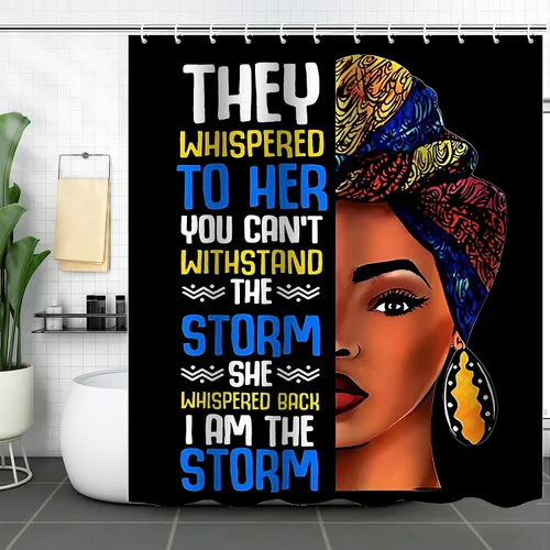 Cortina de ducha de mujer africana, cortina de ducha de tela negra afroamericana, divertidas, citas inspiradoras, impermeable, decoración de baño