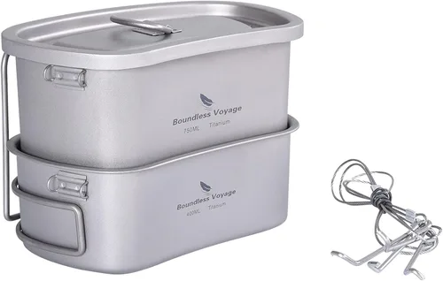 iBasingo Kit de desorden de cantina de titanio con mango plegable, anillo colgante ultraligero portátil para almuerzo al aire libre camping