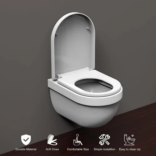Miniatura 5 de Asiento de inodoro de cierre suave y enganche rápido alargado - Asientos de inodoro resistentes ajustables con bisagras de acero inoxidable