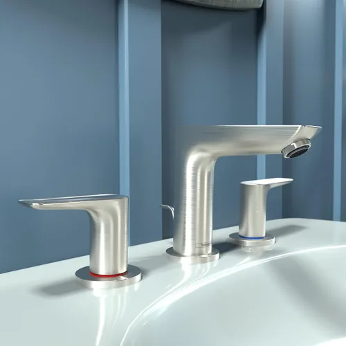 Miniatura 2 de hansgrohe Talis E 71733821 - Grifo moderno para lavabo de baño con 2 manijas y 5 pulgadas de alto en níquel cepillado, 71733821 cepillado níquel