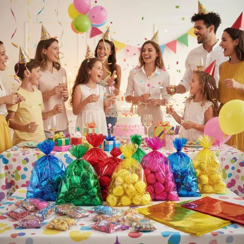 Miniatura 3 de CC wonderland zone Bolsas de celofán amarillas – Paquete de 50 bolsas de plástico de celofán de regalo con lazos, para dulces de galletas, regalos