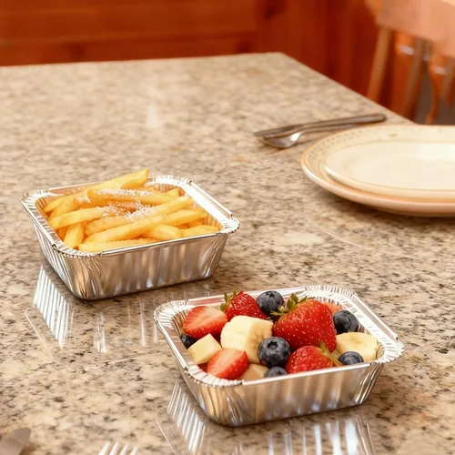Miniatura 7 de Sartenes de aluminio pequeños de 1 libra con tapas (paquete de 40 – 5 x 4 pulgadas), utensilios de cocina desechables – tapas de cartón