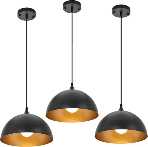 Miniatura 12 de Lámparas colgantes industriales, lámpara colgante de cúpula roja de 11.8 pulgadas sobre isla de cocina, paquete de 3, lámpara colgante de techo Rojo