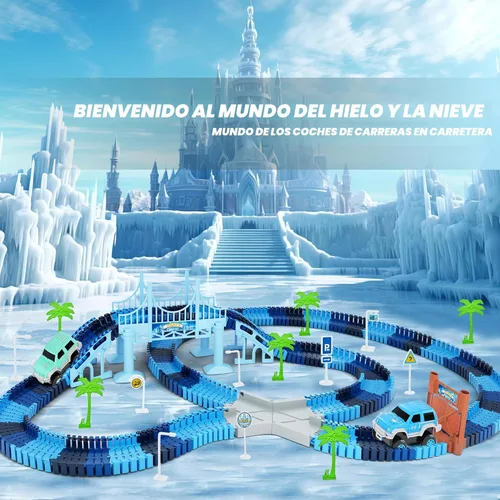 Miniatura 6 de Juguetes de auto de pista, 269 piezas de juguete de pistas de carreras, crea un camino de carreras del mundo congelado, juego de pistas flexibles