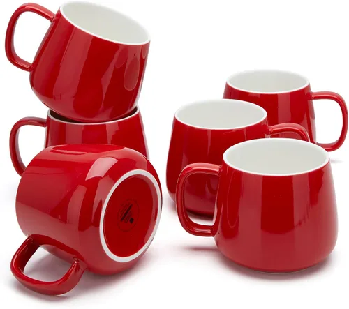 Miniatura 14 de Teocera Juego de 4 tazas de café de cerámica de 12 oz con asas grandes para bebidas calientes o frías como café con leche, cacao, té o jugo - Beige