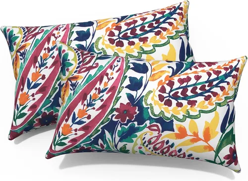 Miniatura 403 de Juego de 2 almohadas para exteriores de 16 x 16 pulgadas, repelentes al agua con interiores, para muebles de patio, hogar, jardín, geometría bohemia