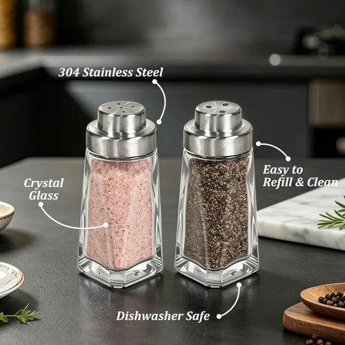 Miniatura 3 de Aelga Juego de saleros y pimenteros de cristal, pimentero con tapa de agujero grande y pequeño, elegante decoración de cocina de granja (2 unidades)