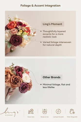 Miniatura 8 de Ling's moment Flores Artificiales Ramo de Damas de Honor Naranja Quemado Juego de 4, Ramos de Flores de Boda para Damas de Honor, Ramos Nupciales