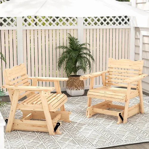 Miniatura 9 de Giantex Mecedora para exteriores – Mecedora de madera para porche con respaldo alto, reposabrazos ampliados, asiento curvo, portavasos giratorio