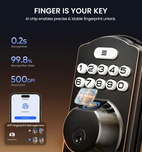 Miniatura 3 de Veise VE012W-H - Juego de cerradura inteligente WiFi para puerta delantera, WiFi integrado, control remoto de aplicación y control de voz, cerradura