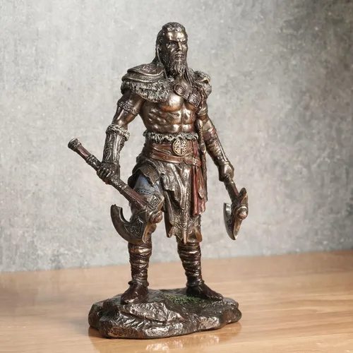 Miniatura 4 de Veronese Design 6 1/4 pulgadas vikingo gemelo hachas guerrero escultura masculina resina escultura acabado de bronce fundido en frío