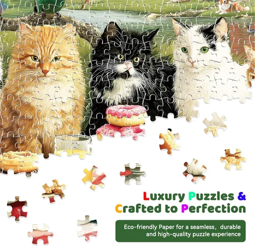 Miniatura 4 de Rompecabezas de 300 piezas para adultos, rompecabezas de 300 piezas para adultos pieza grande, rompecabezas de gatos haciendo picnic divertido