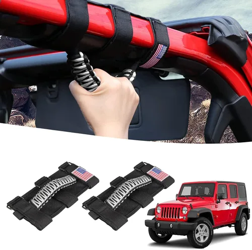 Miniatura 10 de GAIZON Paquete de 2 asas de agarre de barra antivuelco, asas de paracord para Jeep Wrangler CJ YJ TJ JL JK LJ JLU JKU Sahara Freedom Rubicon, Naranja