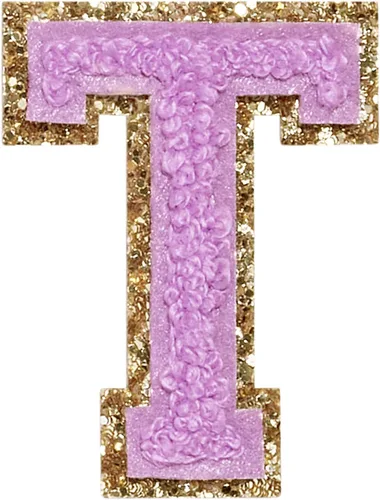 Miniatura 25 de Parches de letras de felpilla para planchar con purpurina, parches bordados con borde dorado, parches para coser en ropa, sombrero, camisa, bolsa