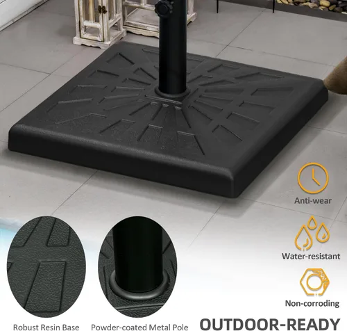 Miniatura 4 de Outsunny Base de resina para sombrilla de patio de 42 libras, soporte cuadrado de 20 pulgadas para postes de sombrilla de 1.26 pulgadas, 1.5